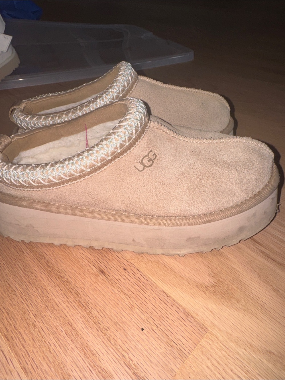 UGG Tan Suede Shearling-Lined Platform Clog